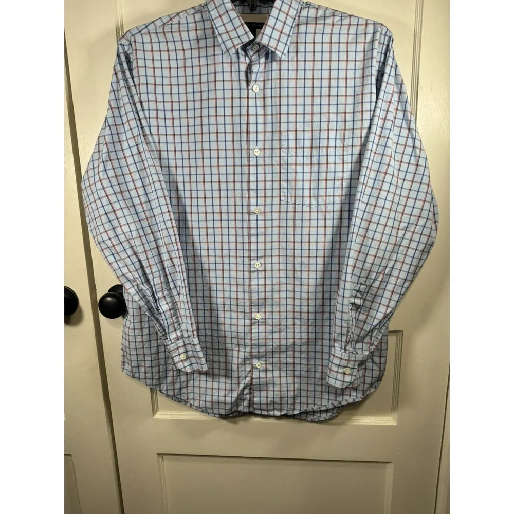 Men's Banana Republic Blue and Orange Plaid‎ Button Down, Long Sleeve, Size L
